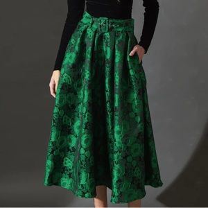 Flying Tomato Green Jacquard Midi Skirt